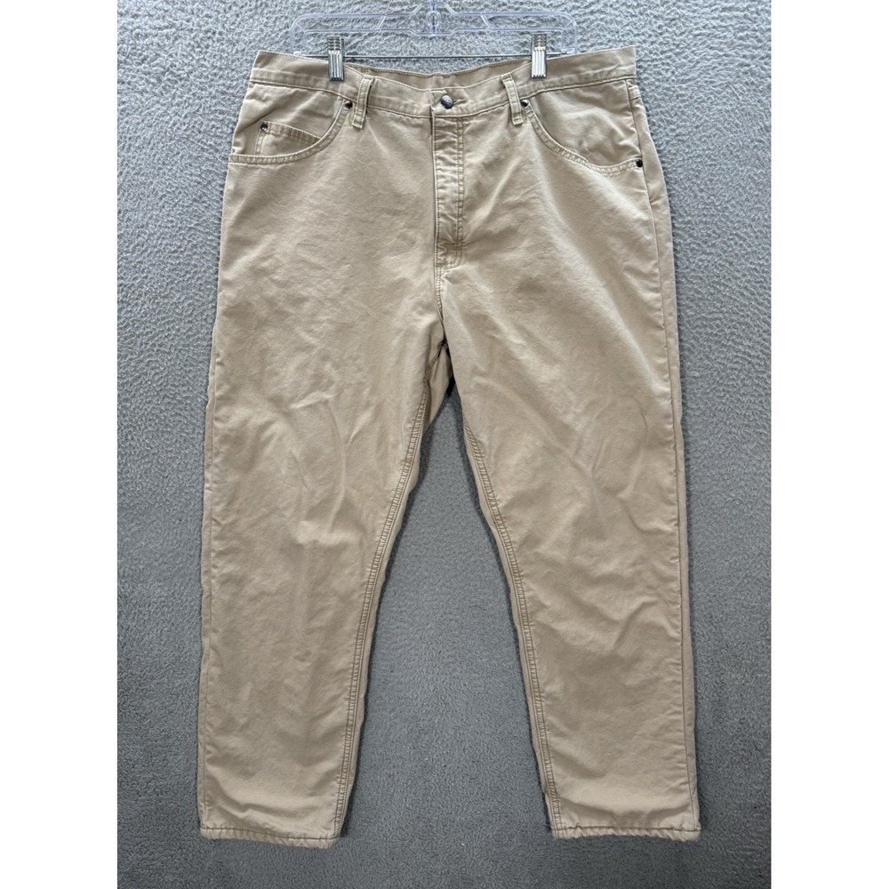 Lee Pants Mens 38x32 Tan Canvas Relaxed Fleece Lined Workwear Chore Barn Outdoor